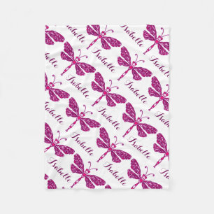 Stylized dragonfly pink name patterned blanket