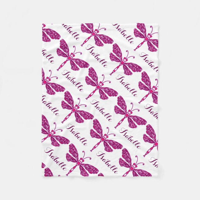 Stylized dragonfly pink name patterned blanket (Front)