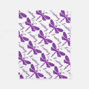 Stylized dragonfly purple name patterned blanket