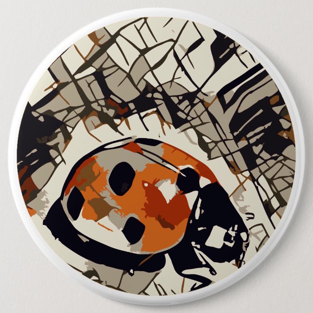 Stylized drawing of a Red Ladybug 6 Inch Round Button (Front)