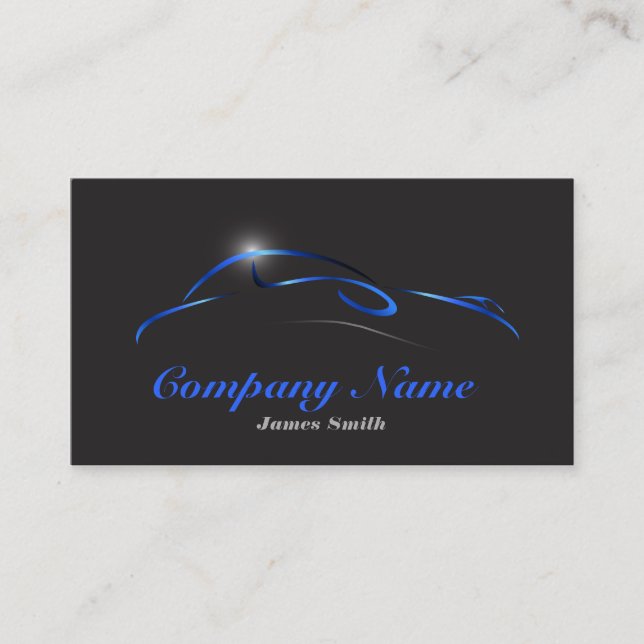 Stylized Elegant Blue on Black Auto Detail EU Business Card (Front)