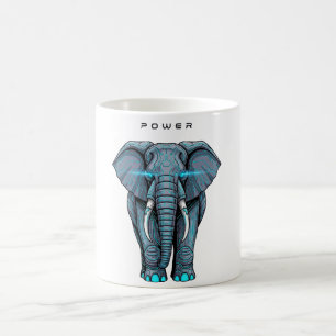 Stylized Elephant Graphic with Power Theme Coffee Mug