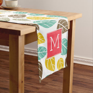 Stylized Fall Colours Leafs Pattern Custom Monogra Medium Table Runner