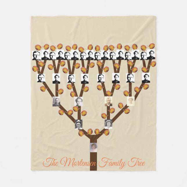 Stylized Fall Leaf Photo Family Tree Fleece Blanket (Front)