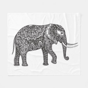 Stylized Fantasy Elephant Doodle Fleece Blanket