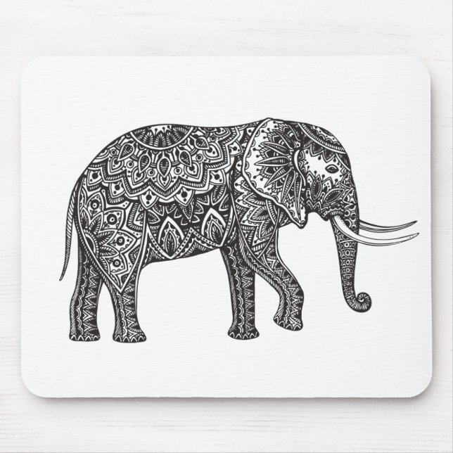 Stylized Fantasy Elephant Doodle Mouse Pad (Front)