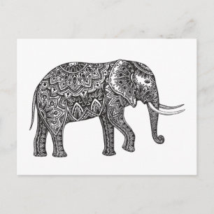 Stylized Fantasy Elephant Doodle Postcard