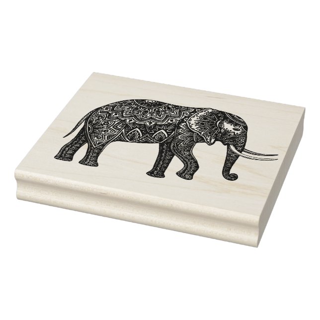 Stylized Fantasy Elephant Doodle Rubber Stamp (Stamp)
