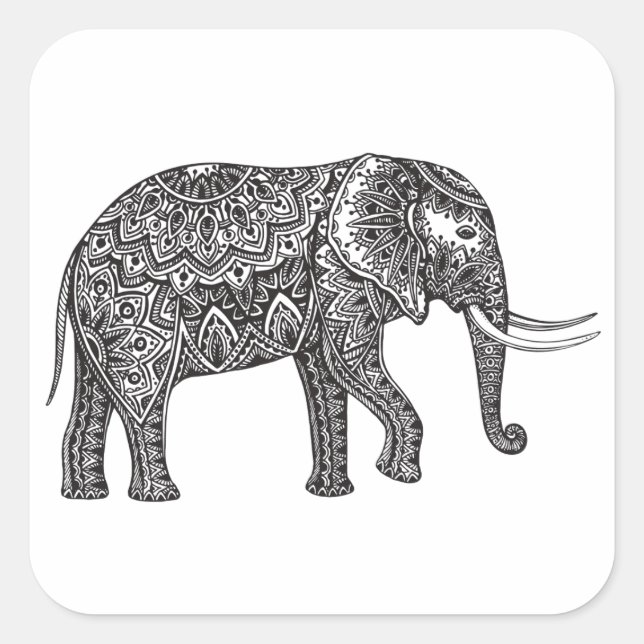 Stylized Fantasy Elephant Doodle Square Sticker (Front)