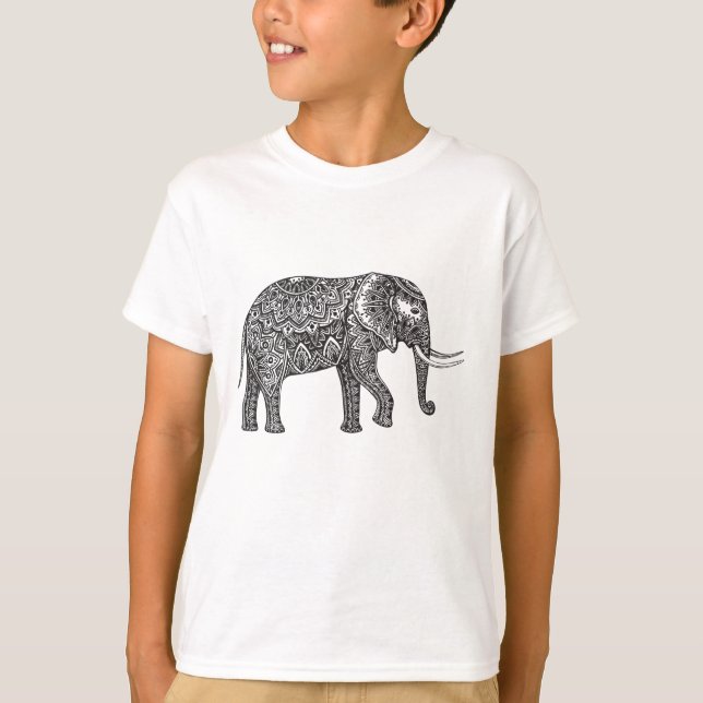 Stylized Fantasy Elephant Doodle T-Shirt (Front)