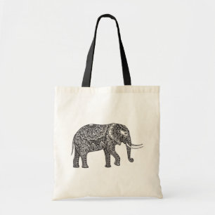 Stylized Fantasy Elephant Doodle Tote Bag