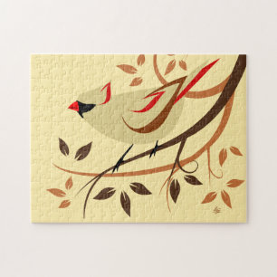 Stylized Female Northern Cardinal Bird Puzzles