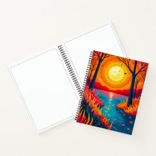 Stylized Fiery Sunset Lake Dreamy Scenery Notebook