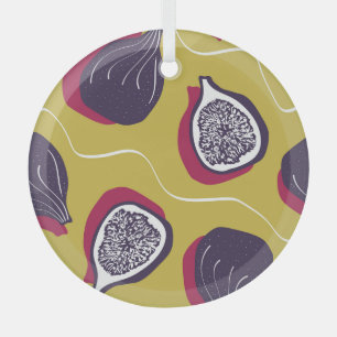 Stylized Figs Vintage Vegetable Print Glass Ornament