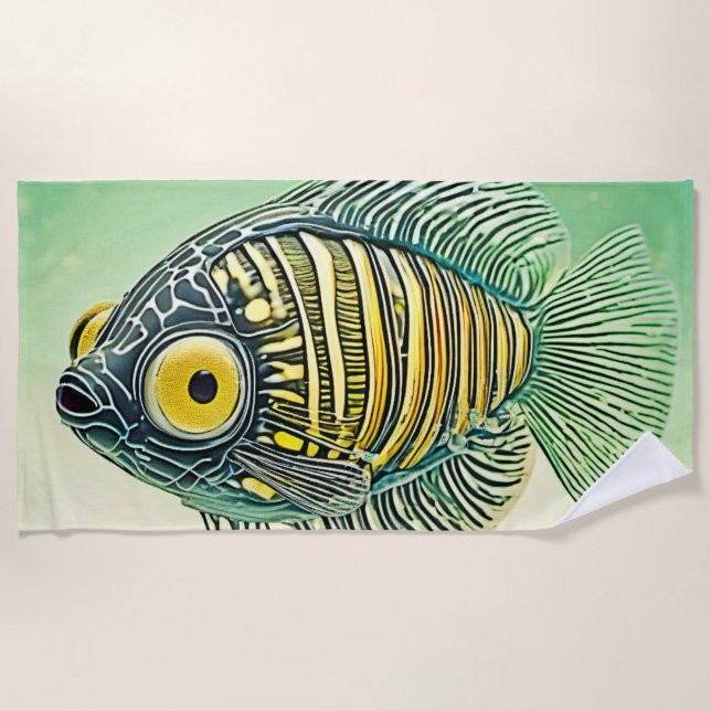 Stylized Fish Art Beach Towel (Front)