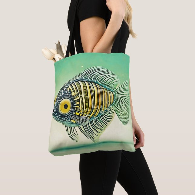 Stylized Fish Art Tote Bag (Close Up)