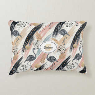 Stylized Flamingo & Brushstroke Pattern Accent Pillow