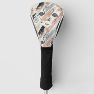 Stylized Flamingo & Brushstroke Pattern Golf Head Cover