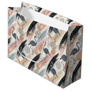 Stylized Flamingo & Brushstroke Pattern Large Gift Bag