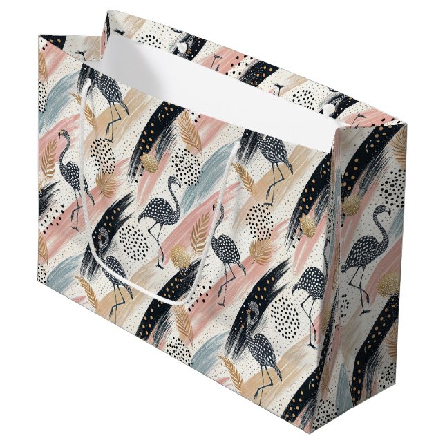 Stylized Flamingo & Brushstroke Pattern Large Gift Bag (Front Angled)
