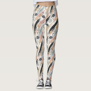 Stylized Flamingo & Brushstroke Pattern Leggings