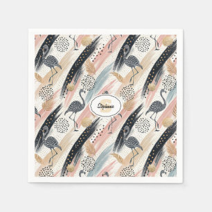 Stylized Flamingo & Brushstroke Pattern Napkin
