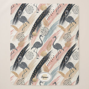 Stylized Flamingo & Brushstroke Pattern Sherpa Blanket
