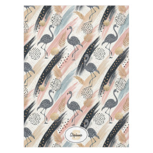 Stylized Flamingo & Brushstroke Pattern Tablecloth