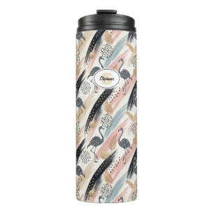 Stylized Flamingo & Brushstroke Pattern Thermal Tumbler