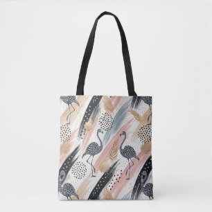 Stylized Flamingo & Brushstroke Pattern Tote Bag