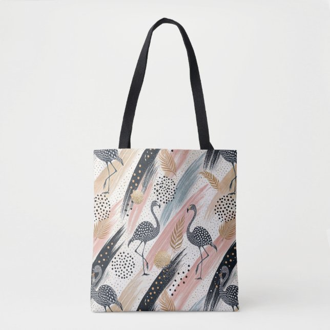 Stylized Flamingo & Brushstroke Pattern Tote Bag (Front)