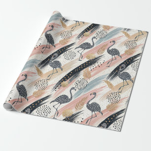 Stylized Flamingo & Brushstroke Pattern Wrapping Paper