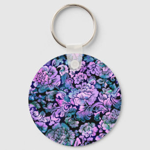 Stylized Floral in Purple Keychain