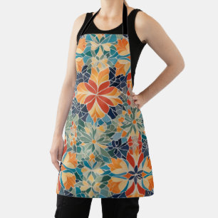 Stylized floral mosaic tiles in vivid colours apron
