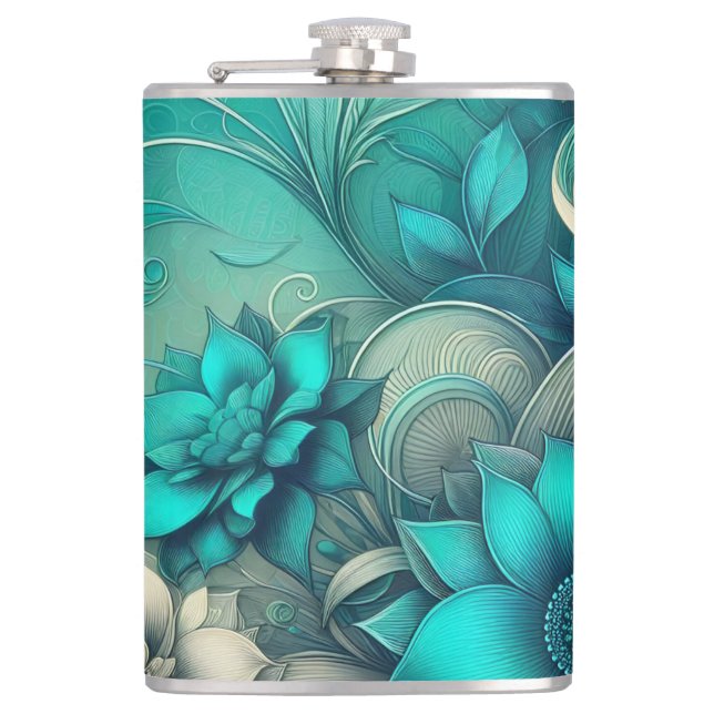  Stylized Floral Patterns Digital Art Hip Flask (Front)