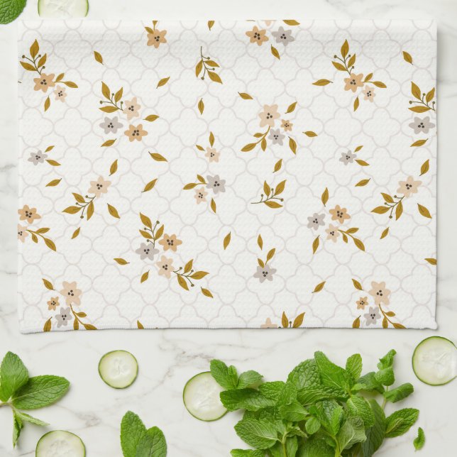 Stylized Floral Print Kitchen Towel (Folded)