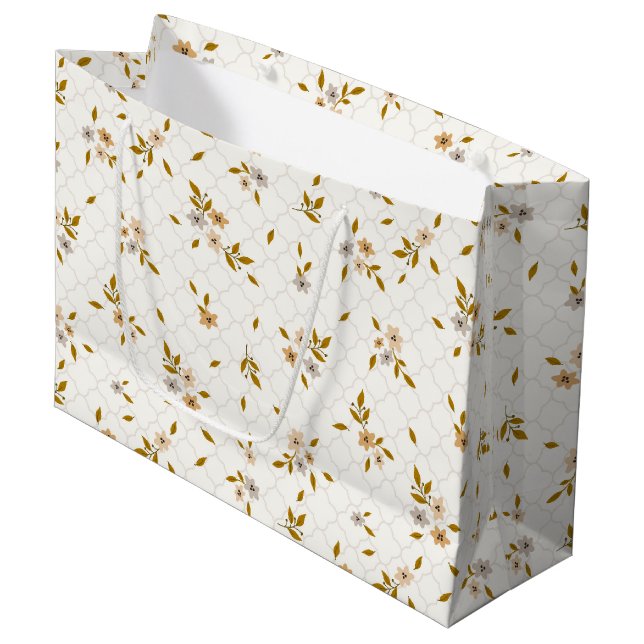 Stylized Floral Print Large Gift Bag (Front Angled)