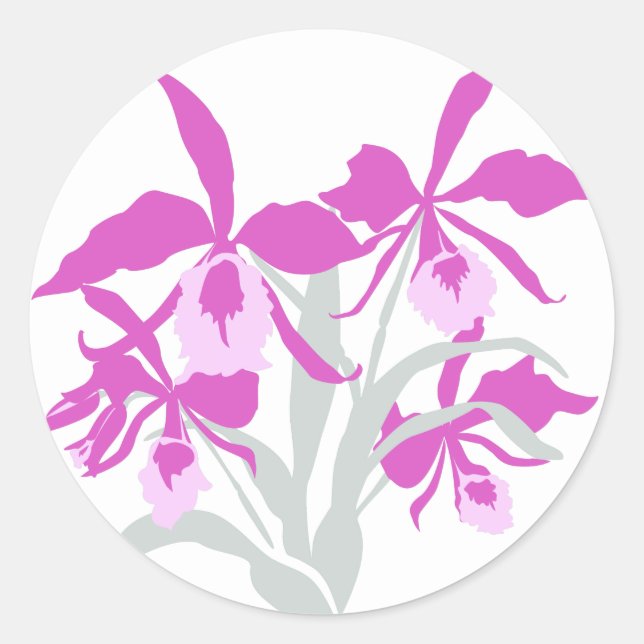 Stylized floral purple orchid wedding sticker (Front)