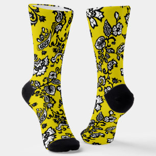 Stylized Floral with Bright Yellow Background Socks