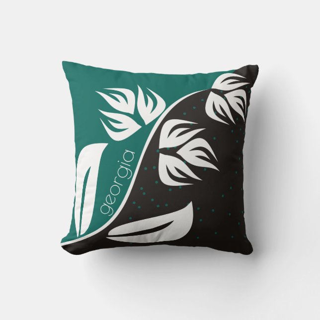 Stylized flower black and teal - choose any colour throw pillow (Front)