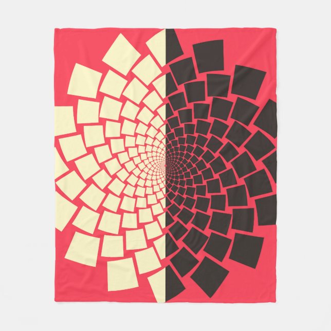 Stylized Flower: Black Red Ivory Fleece Blanket (Front)