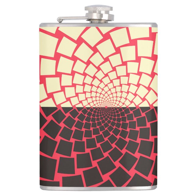Stylized Flower: Black Red Ivory Hip Flask (Front)