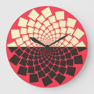 Stylized Flower: Black Red Ivory Large Clock