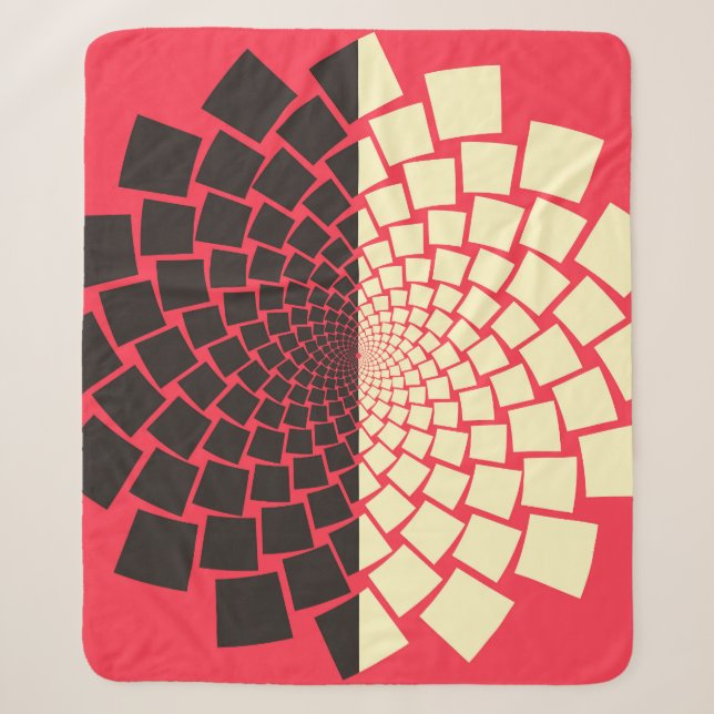 Stylized Flower: Black Red Ivory Sherpa Blanket (Front)