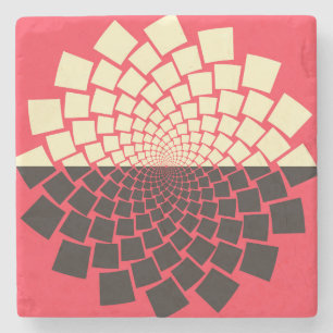 Stylized Flower: Black Red Ivory Stone Coaster