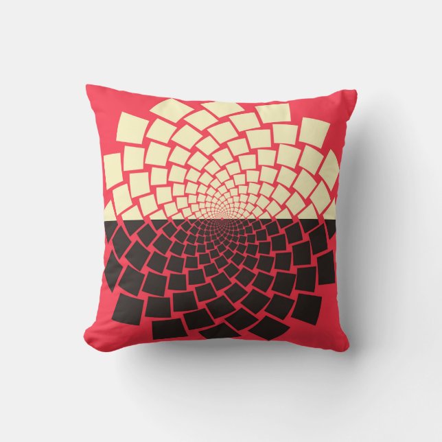 Stylized Flower: Black Red Ivory Throw Pillow (Front)