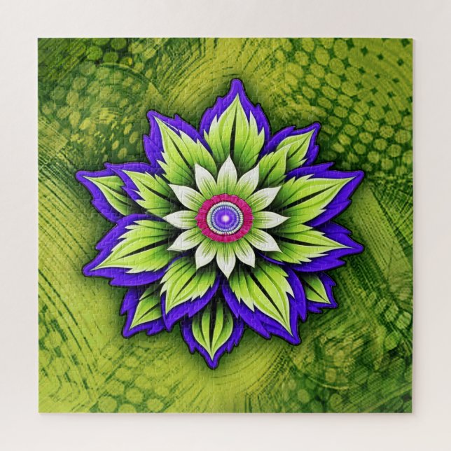 Stylized Flower on Swirling Green Pattern Jigsaw Puzzle (Vertical)
