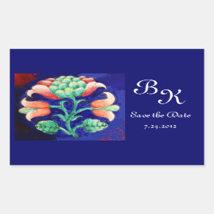 STYLIZED FLOWER,PINK GREEN BLUE FLORAL MONOGRAM STICKER