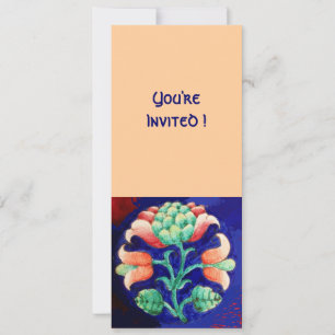 STYLIZED FLOWER/PINK RED GREEN ORANGE BLUE FLORAL INVITATION