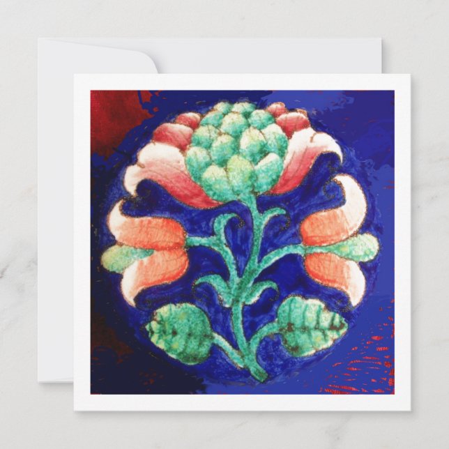 STYLIZED FLOWER/PINK RED GREEN ORANGE BLUE FLORAL INVITATION (Front)
